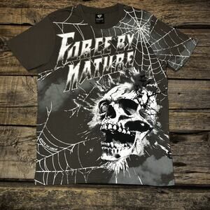 State of Crew Skull Face "Force by Nature" T Shirt Mens Size Small Gray